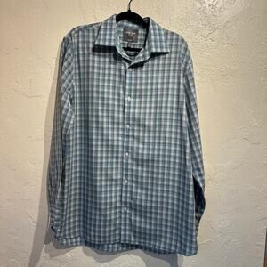 Bonobos Size 17 36 Mens dress Shirt Wrinkle Free Plaid Blue White Office Cotton